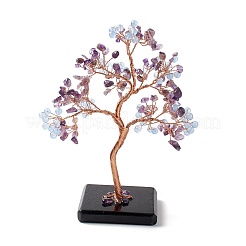 Amatista natural y decoración de exhibición de árbol de jade teñido&nbsp;DJEW-G027-06RG-04