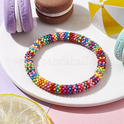 Женские эластичные браслеты из акрила и бисера в виде снежинок BJEW-JB10157-01