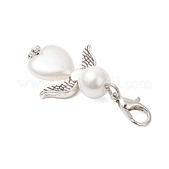 Подвеска в форме сердца ангела из стекла и АБС-пластика с имитацией жемчуга HJEW-JM03565-02