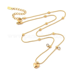 Ионное покрытие (ip) 304 нержавеющая сталь кристалл стразы плоские круглые и сердце кулон шариковая цепочка ожерелья для женщин NJEW-F328-05G