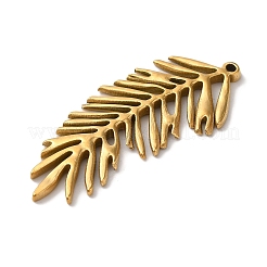 PVD真空メッキ304ステンレスペンダント  長持ちメッキ  葉のチャーム  ゴールドカラー  41.5x17.5x2mm  穴：1.2mm&nbsp;STAS-L081-005G-04