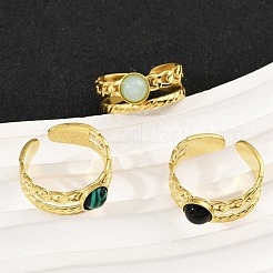 Кольца-манжеты из нержавеющей стали 316 с натуральными смешанными драгоценными камнями RJEW-Z098-01G-14