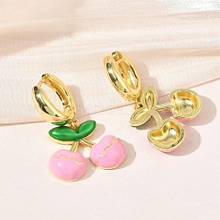 Orecchini pendenti a cerchio in ottone e smalto per donna&nbsp;EJEW-A167-20G-01