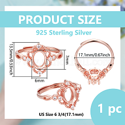 Регулируемый 925 овальный компонент кольца из стерлингового серебра с микропаве из кубического циркония STER-BC0003-56RG