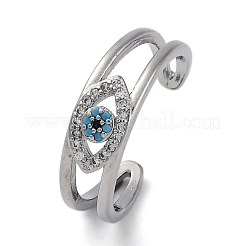 Латунные кольца-манжеты с микропаве и прозрачным цирконием для женщин&nbsp;RJEW-C118-01P