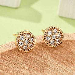 Женские серьги-гвоздики из латуни с микропаве и прозрачным кубическим цирконием EJEW-G428-25G-02