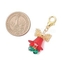 Подвесные рождественские колокольчики из стеклянных семян и акрила с бантом&nbsp;HJEW-MZ00390