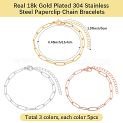 15 Stück 3 Farben 304 Edelstahl Büroklammer Kette Armbänder&nbsp;BJEW-BBC0001-20