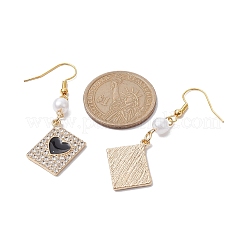 Прямоугольные серьги из сплава со стразами и подвесками в форме сердца EJEW-JE05491-04