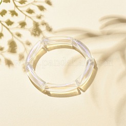 女性のためのアクリル製のカーブチューブ分厚いストレッチ ブレスレット  透明  ビーズ：31x7.5x9.5mm  内径：2インチ（5.1cm）&nbsp;BJEW-JB08122