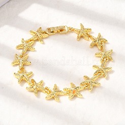 Летние пляжные браслеты-цепочки из латуни с морскими звездами&nbsp;LS-BJEW-C118-04G