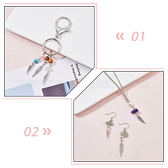 8 комплект из 4-х стилей подвесок из натуральных смешанных драгоценных камней с деревянными бусинами FIND-FH0009-13