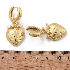 真鍮フープピアス 鉛フリー＆カドミウムフリー  長持ちメッキ  ラックめっき  苺  18KGP本金メッキ  37x17mm&nbsp;EJEW-R016-08G-02