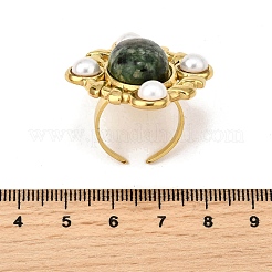 Нержавеющая сталь 304 с натуральными драгоценными камнями и пластиковой имитацией жемчуга&nbsp;LS-RJEW-Z096-02G-02