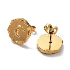 Ионное покрытие (ip) 304 нержавеющая сталь плоские круглые серьги-гвоздики в форме луны для женщин&nbsp;EJEW-P234-15G