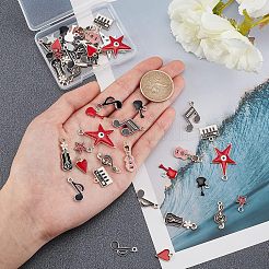 48個12スタイルのライトゴールド環境に優しい亜鉛合金ペンダント  エナメル  カドミウムフリー＆ニッケルフリー＆鉛フリー  ロックスタイル  音符＆ハート＆スター＆ギター＆ピアノ＆ヴァイオリン  ミックスカラー  13~30x9~22x1.5~4mm  穴：1.5~2.5mm  4個/スタイル&nbsp;FIND-FH0002-79