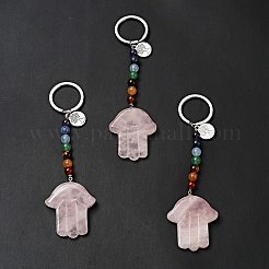 Porte-clés chakra quartz rose naturel&nbsp;KEYC-F034-01G