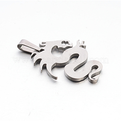 メンズ 304 ステンレス ラインストーン ドラゴン ペンダント  ステンレス鋼色  40.5x32x2.5mm  穴：4x11mm&nbsp;STAS-E090-42P
