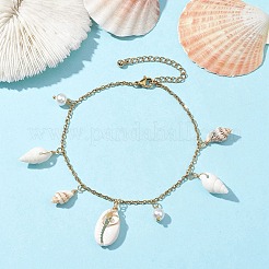 Браслеты из стеклянных жемчужин и спиральных ракушек AJEW-AN00578