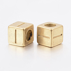 304 ステンレススチール 大きな穴文字 ヨーロッパ ビーズ  水平穴  文字.i付きのキューブ  ゴールドカラー  8x8x8mm  穴：5mm&nbsp;STAS-H428-01G-I