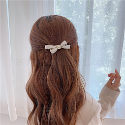 合金クリスタルラインストーンヘアバレッタ  模造真珠ビーズ  花とちょう結び  ライトゴールド  31.5x88x18mm&nbsp;PHAR-D011-06LG