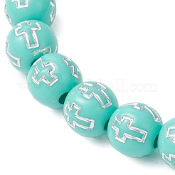 Акриловые круглые с перекрестными бусинами эластичные браслеты BJEW-JB11941