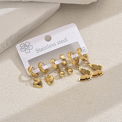 3 пара серег в форме сердца и бабочки из нержавеющей стали 201 YL4741-1