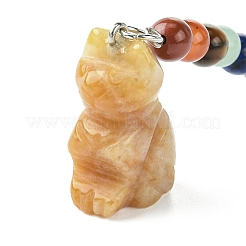 Брелок из нефрита с натуральным топазом и котом KEYC-F040-11G