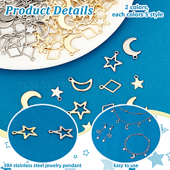 100 Stück 10 Stile 304 Edelstahl-Charms&nbsp;STAS-PH0006-17