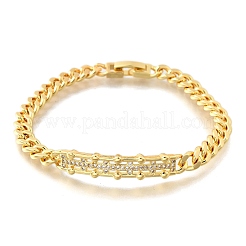 Браслеты из латунных прямоугольных звеньев с микропаве из прозрачного кубического циркония BJEW-F498-01A-G