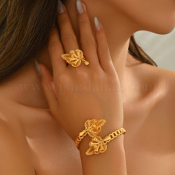 Роскошный комплект из кольца-манжеты и браслета в ближневосточном стиле с дизайном из латунных листьев для женщин QG0212