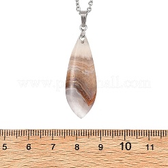 Anhänger in Tropfenform aus natürlichem Amethyst-Spitzenachat und Halskette aus Edelstahl 304&nbsp;NJEW-JN06322-02