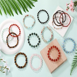 Ensemble de 12 bracelet extensible en perles de pierres précieuses naturelles et synthétiques&nbsp;BJEW-SW001603