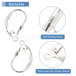 スターリングシルバーのフレンチフックピアス金具5組  925銀メッキ  16.5x9.5x4mm  穴：1.2mm&nbsp;STER-PH0001-06