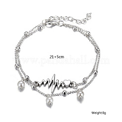 Двухслойные браслеты для щиколотки из сплава с сердцебиением и пластиковыми жемчужными бусинами и кисточками для женщин FS-WG27204-01