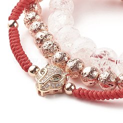 Набор браслетов из плетеных бусин из натурального кракле кварца и лавы&nbsp;BJEW-JB07212-02