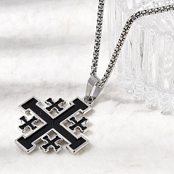 Подвеска с черным иерусалимским крестом из эмалевого сплава&nbsp;NJEW-Z109-01P
