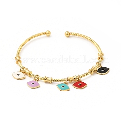 Bracelet manchette à breloques en émail coloré avec zircone cubique transparente&nbsp;BJEW-E073-09G