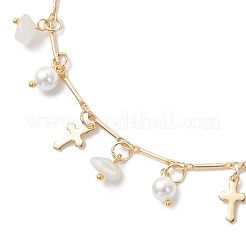 Браслеты на ногу с кисточками из натурального белого лунного камня и круглого жемчуга AJEW-AN00716-03