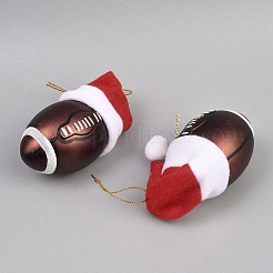 プラスチックとコットンのクリスマスサンタ帽子ボールオーナメント6個  クリスマスツリーやホリデーデコレーション用のスポーツテーマの吊り下げ装飾  ラグビー  160mm&nbsp;HJEW-WH0063-075A