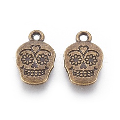 Мексика праздник день мертвого сахарного черепа тибетского стиля сплава металла подвески TIBEP-21061-AB-FF