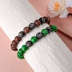 Bracciale elasticizzato con perline rotonde in giada mashan naturale marrone cocco&nbsp;BJEW-SW00077-09
