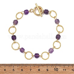 Bracelets à maillons ouverts en améthyste naturelle et laiton pour femmes&nbsp;BJEW-JB14116-01