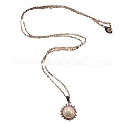 Ожерелье с подвеской из латуни с микропаве из прозрачных кубических цирконий и натуральным пресноводным жемчугом WG8FE37-01