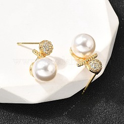 Круглые серьги-гвоздики из латуни с микропаве из прозрачных кубических цирконий EJEW-A135-25G