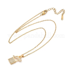 Замок и ключ латунный микропаве кубический цирконий кулон ожерелья&nbsp;NJEW-C076-16G