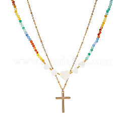 Sommerstrand-Regenbogen-Halskette aus Naturstein und herzförmigen Muschelperlen&nbsp;GB7102-1