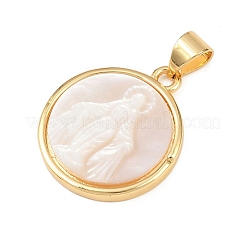 Плоские круглые подвески из натуральной белой ракушки KK-F919-42C-G01