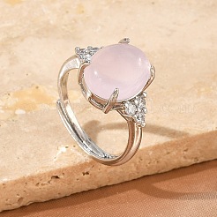 Bagues ouvertes en laiton serties de micro-pavés de zirconiums cubiques et de quartz rose naturel&nbsp;RJEW-T035-01P-L
