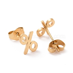 304ステンレススチール製数学パーセント記号スタッドピアス、男性用、女性用  ゴールドカラー  8x6mm  ピン：0.7mm&nbsp;EJEW-G318-03G